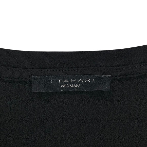 T Tahari Ruched Sleeve V-Neck Blouse Women 2X Polyester Spandex Black Workwear - Picture 4 of 7
